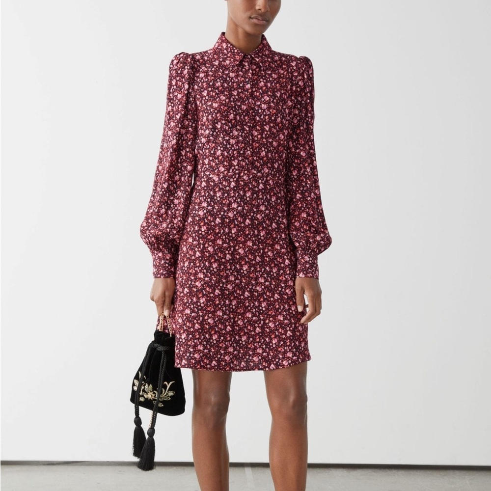 NWOT - & Other Stories - Mini Shirt Dress Floral - Red